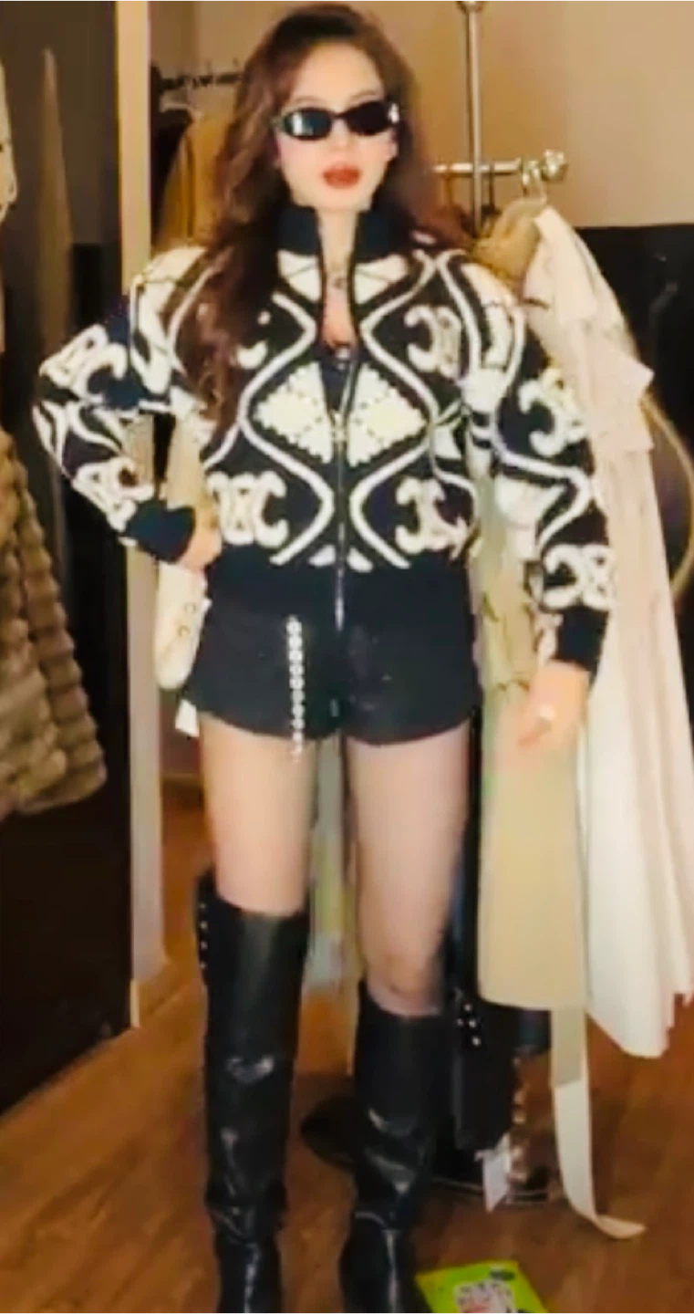 CElINE  Inspired Black & White Knit Zip-Up Hoodie - photo 3
