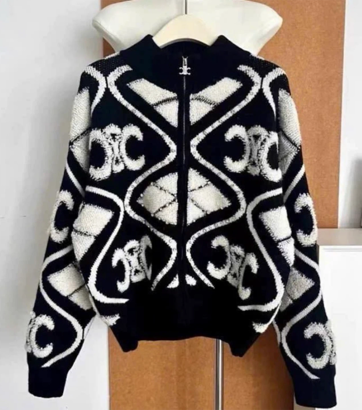 CElINE  Inspired Black & White Knit Zip-Up Hoodie - photo 4
