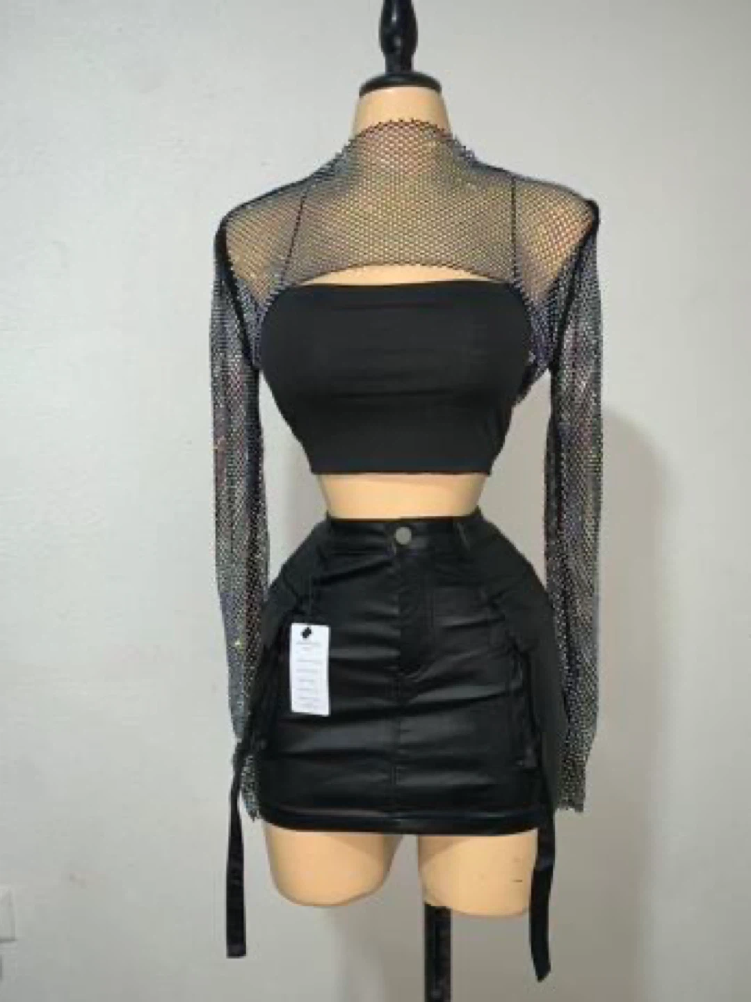 Rhinestone Mesh Long Sleeve Crop Top / sparkle you want - photo 4
