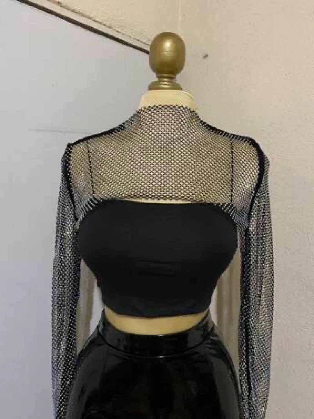 Rhinestone Mesh Long Sleeve Crop Top / sparkle you want - photo 2