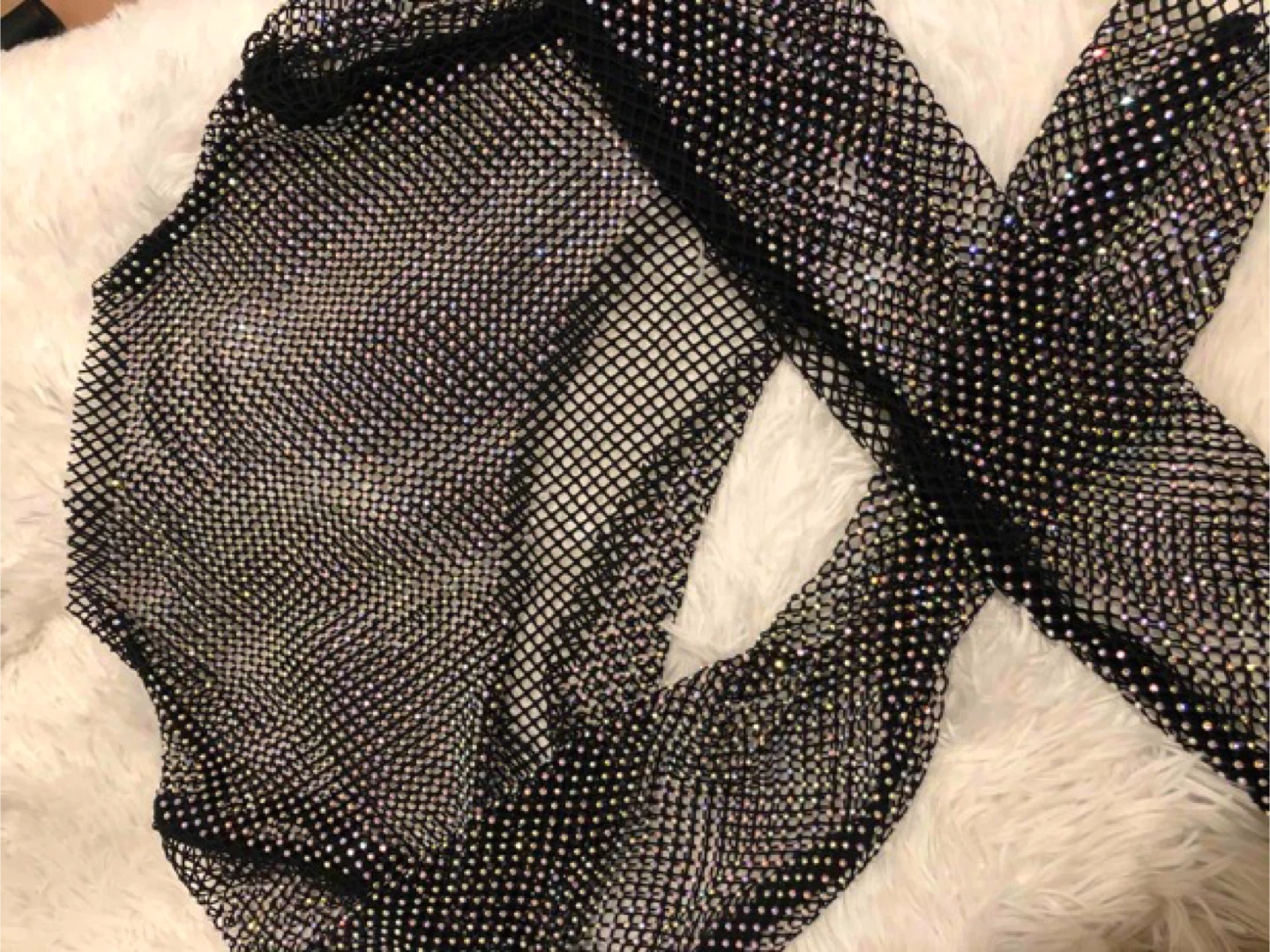 Rhinestone Mesh Long Sleeve Crop Top / sparkle you want - photo 5