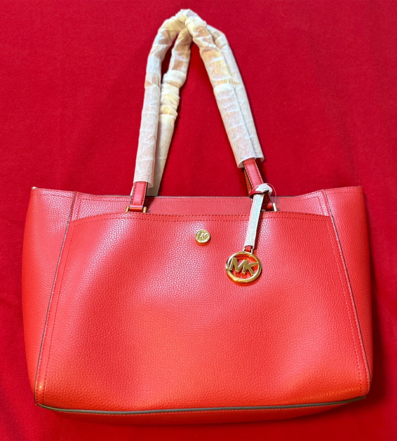 Michael Kors Red Leather Tote Bag - New thumbnail