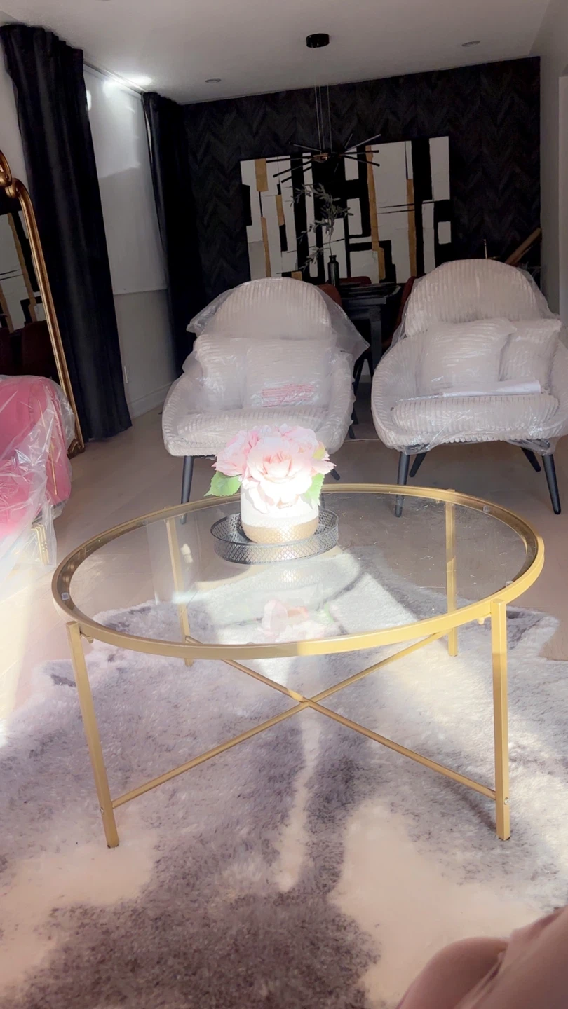 Round Glass Coffee Table with Gold Legs