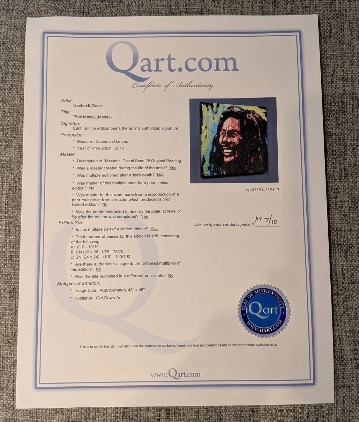 David Garibaldi Bob Marley Limited Edition Art - photo 4