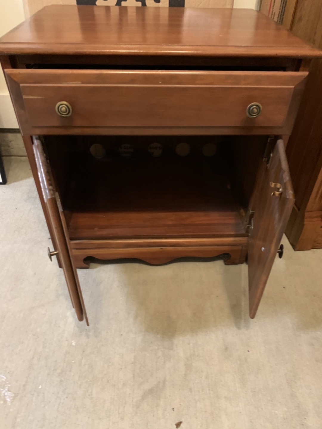 Wooden Nightstand with Drawer & Cabinet