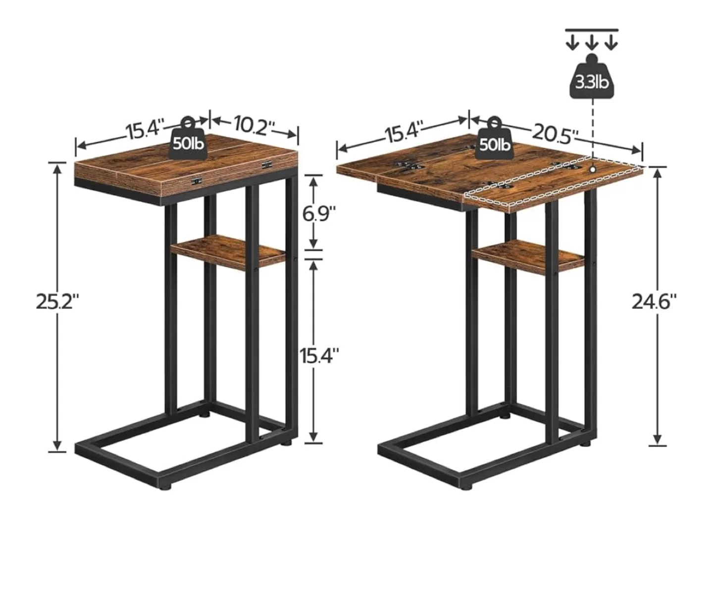 Brown C-Shaped End Table with Shelf image indicator(3)