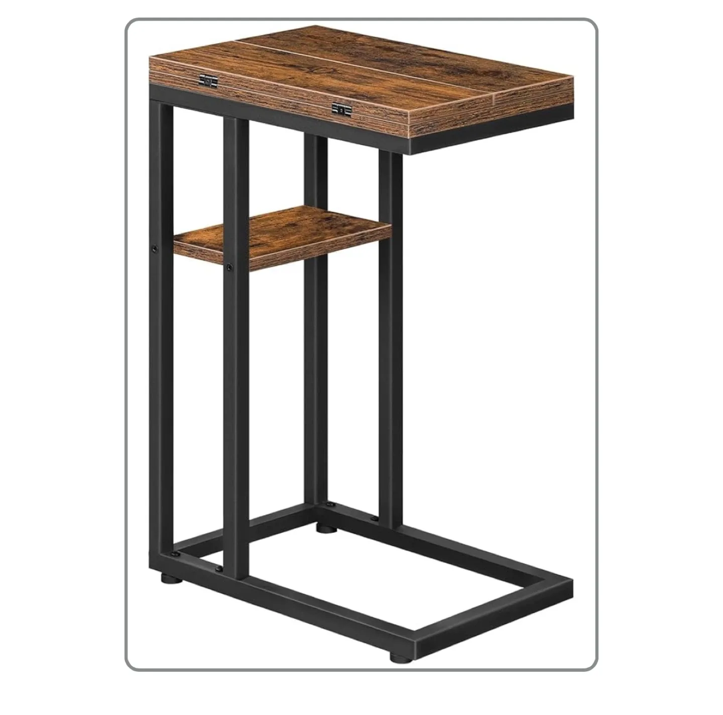Brown C-Shaped End Table with Shelf thumbnail