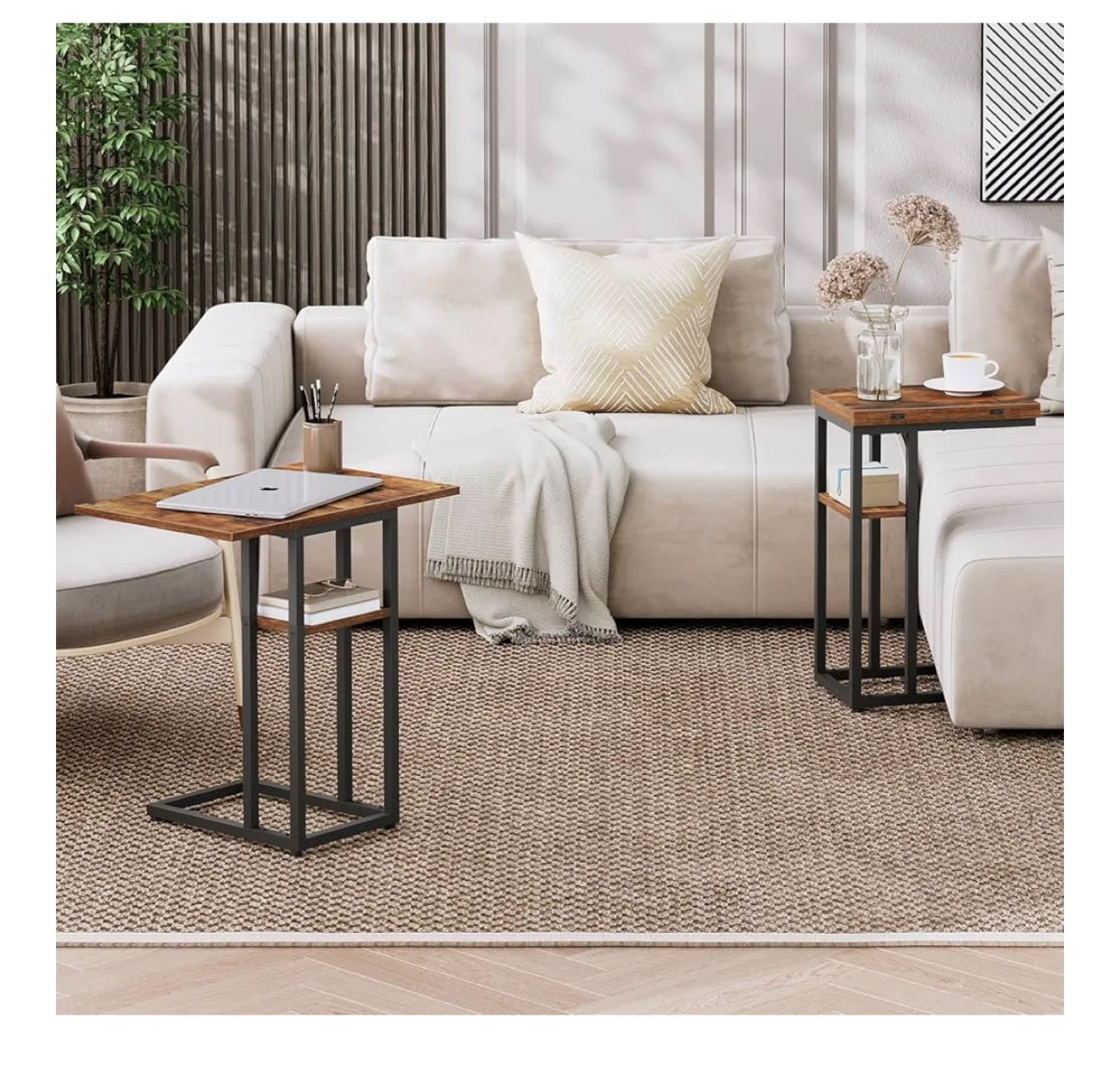 Brown C-Shaped End Table with Shelf image indicator(6)