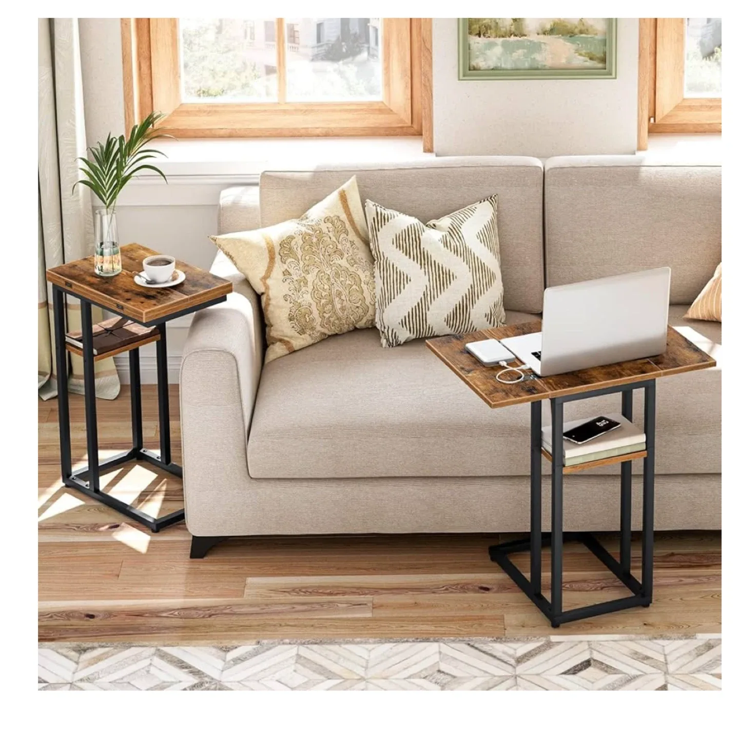 Brown C-Shaped End Table with Shelf image indicator(2)