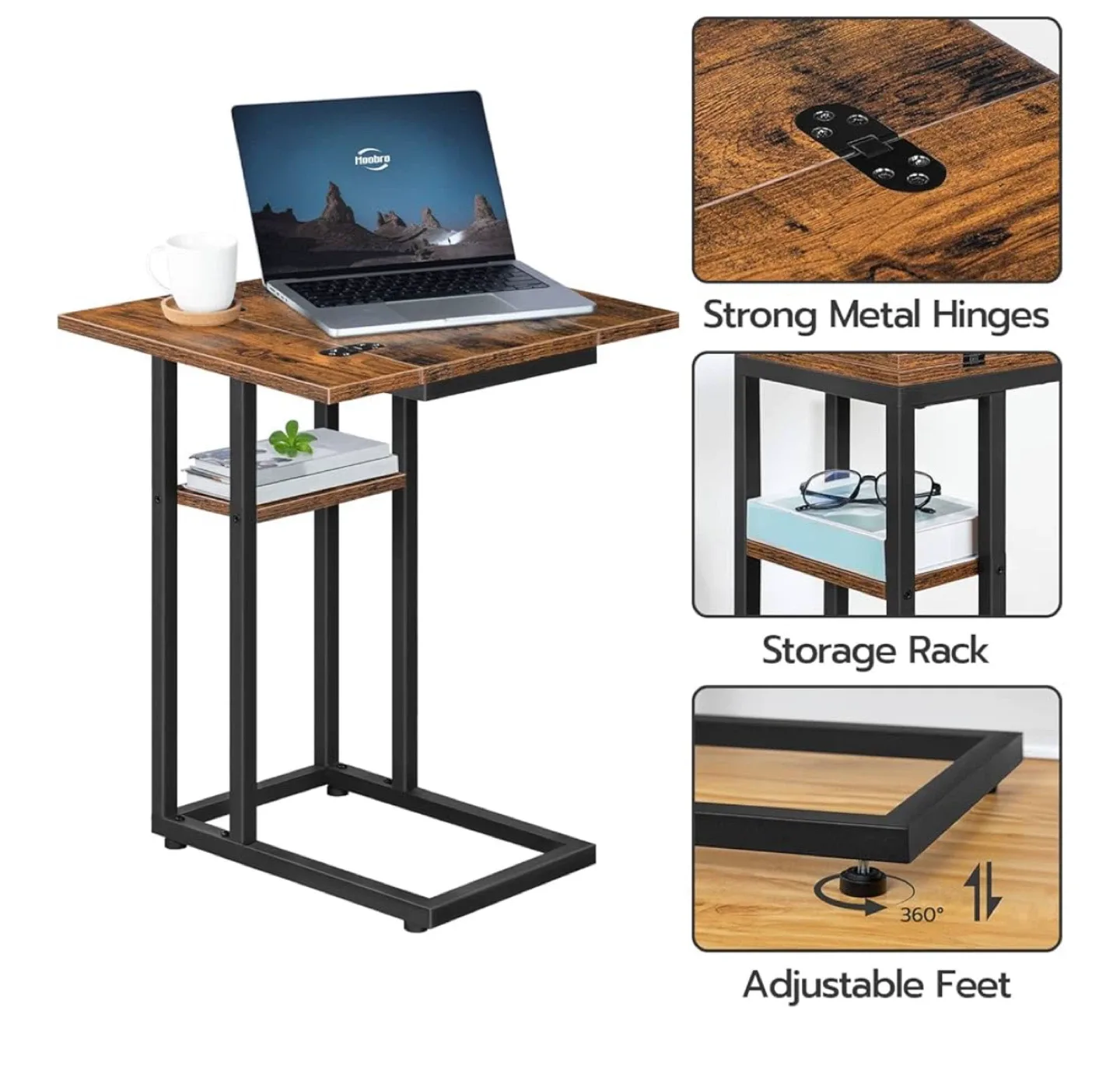 Brown C-Shaped End Table with Shelf image indicator(7)