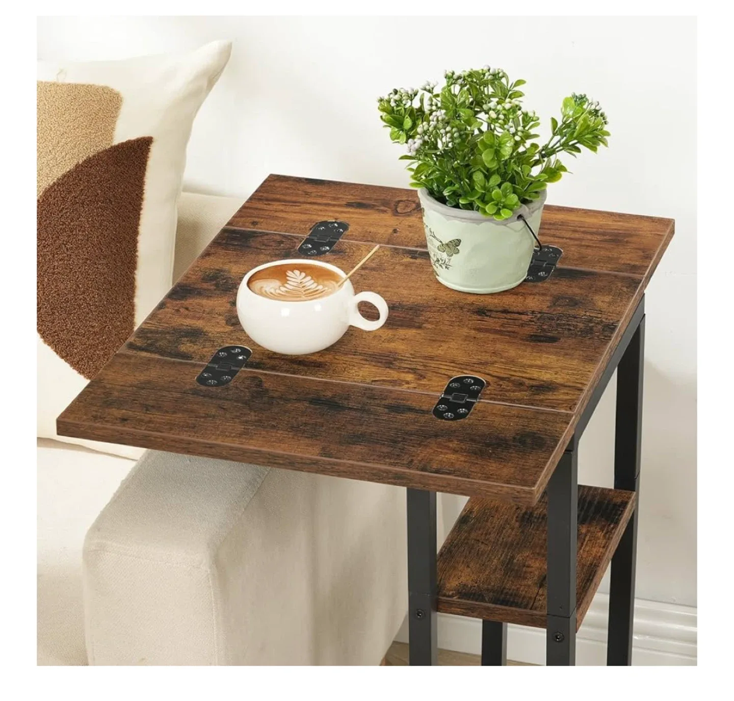 Brown C-Shaped End Table with Shelf image indicator(8)
