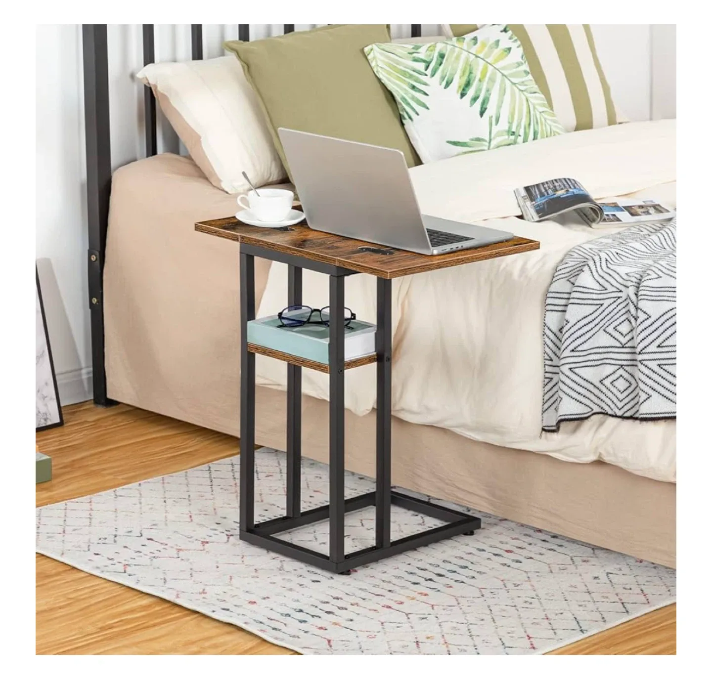 Brown C-Shaped End Table with Shelf image indicator(9)