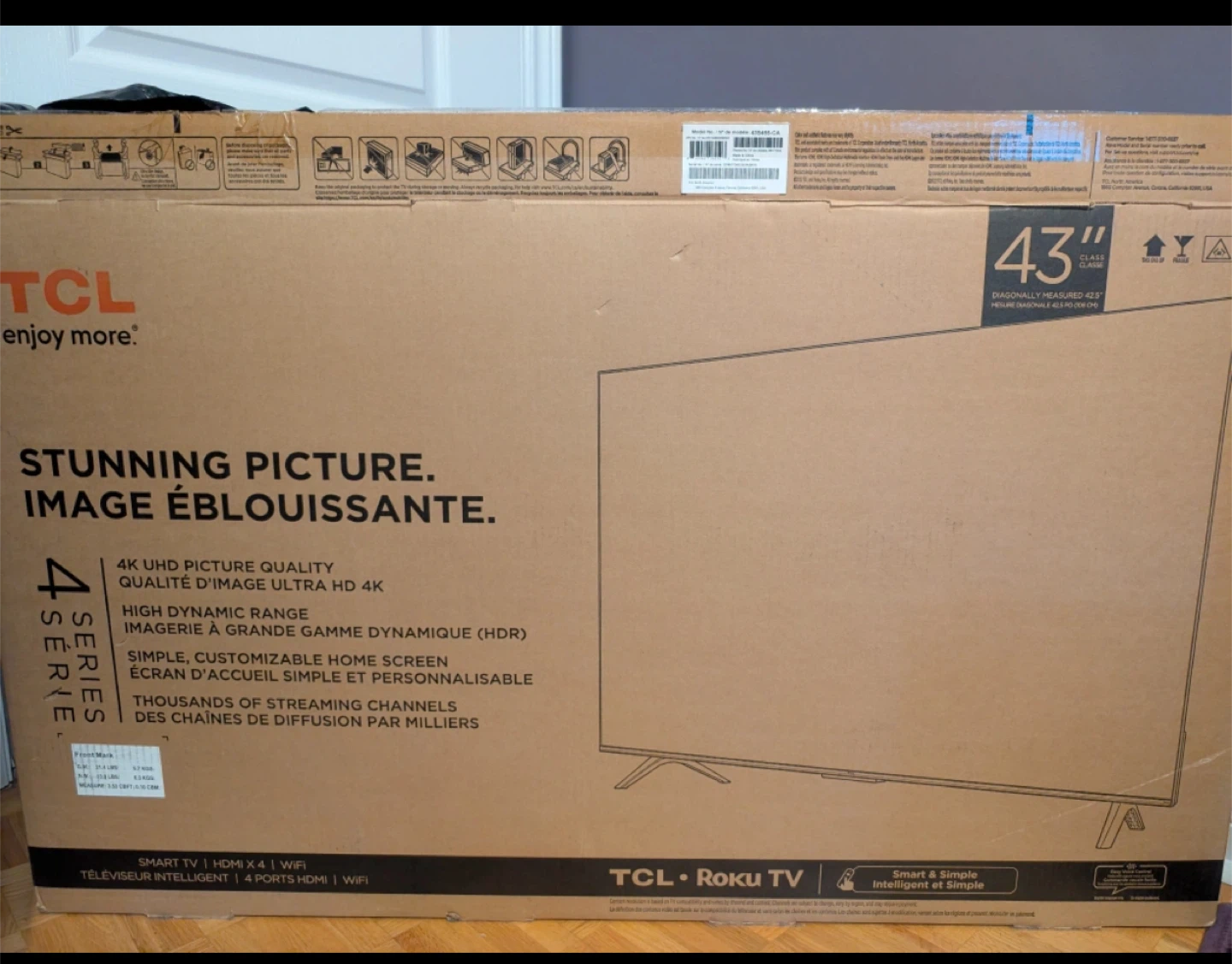 TCL 4-Series 43" 4K UHD HDR Smart Roku TV - In a Box!