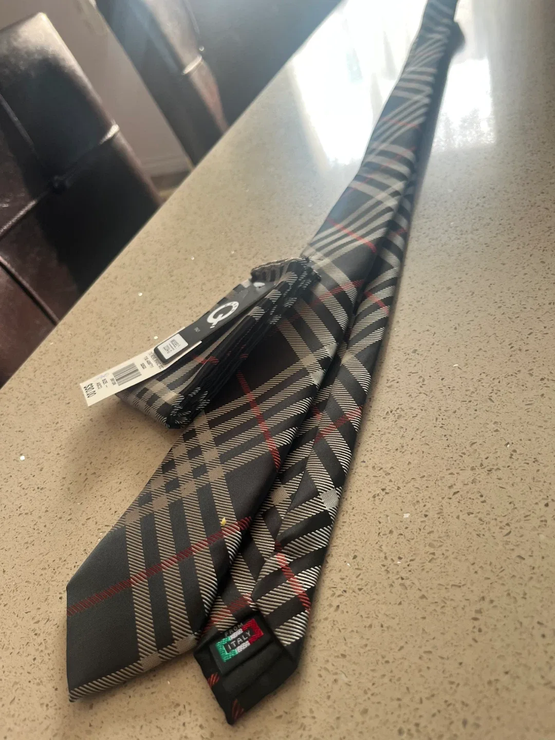 Brand Q Italy Men's Tie - Black, White, Red Plaid image indicator(3)