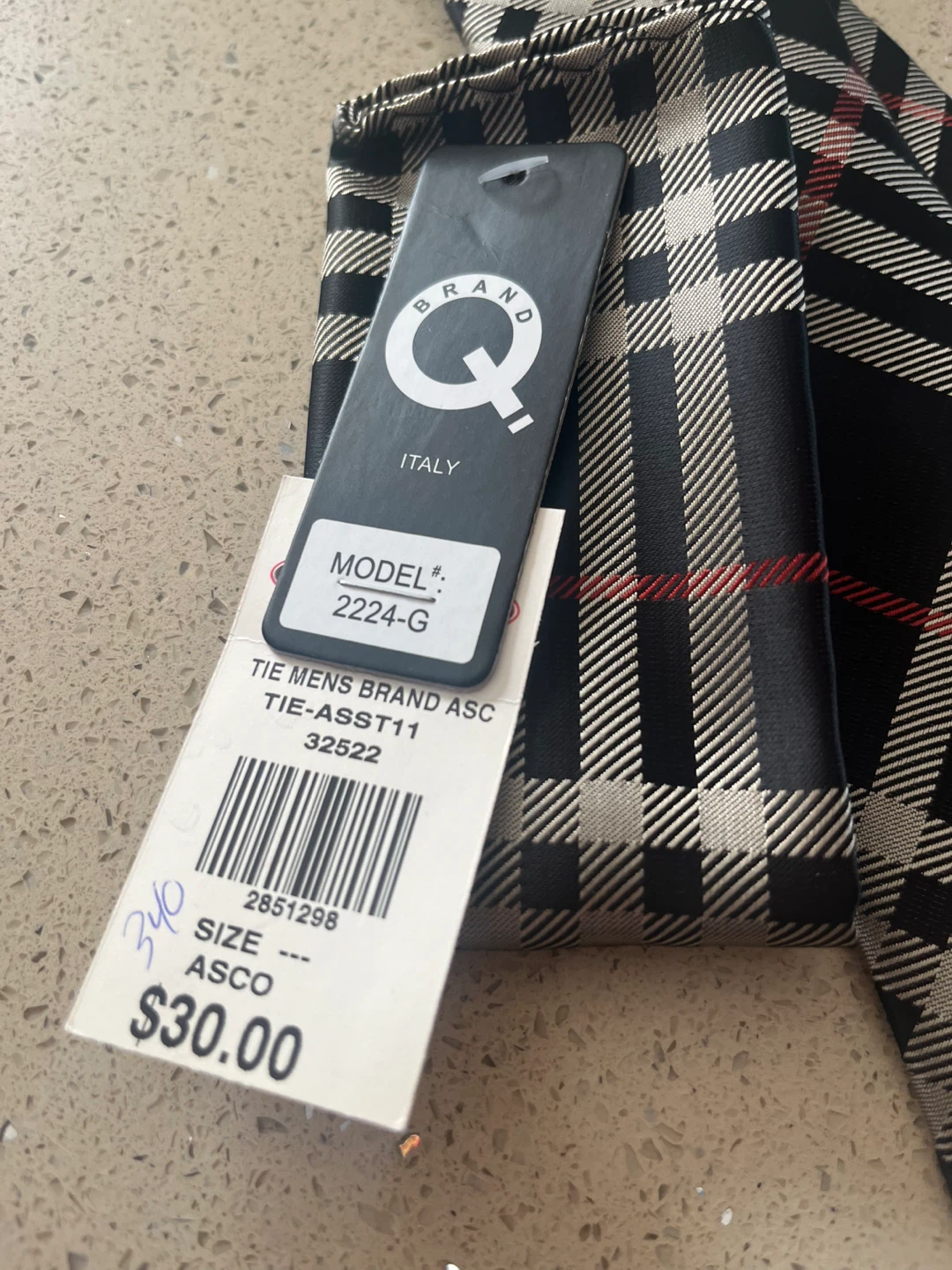 Brand Q Italy Men's Tie - Black, White, Red Plaid