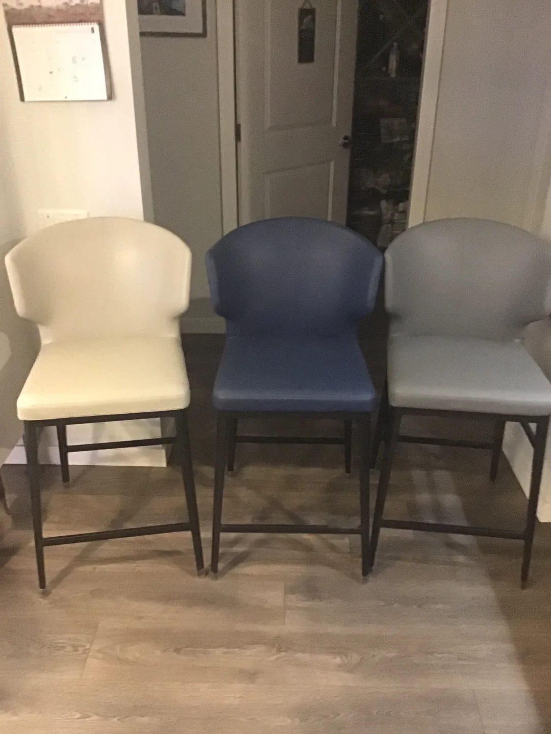 Set of 3 Bar Stools - Cream, Blue, and Grey