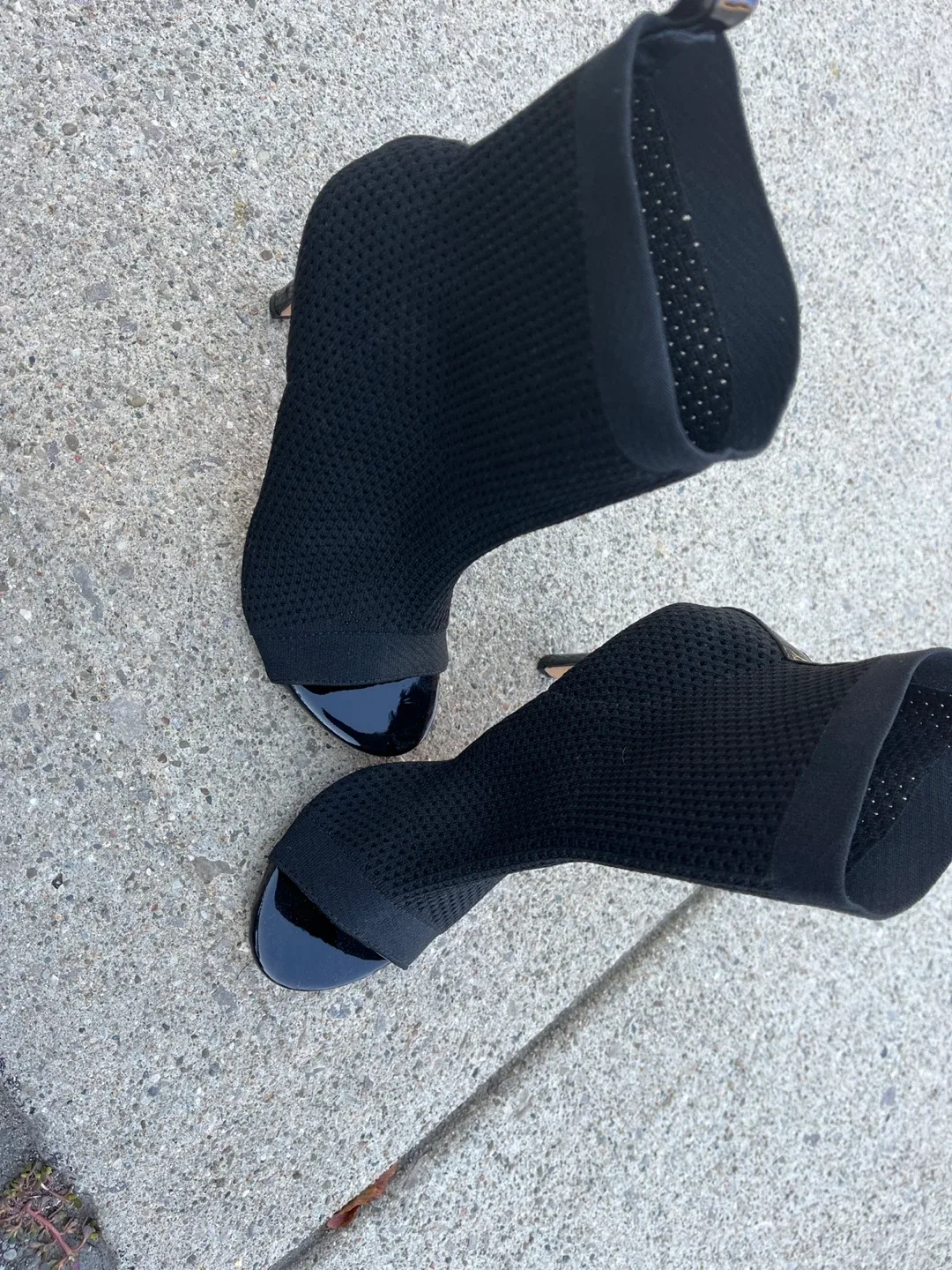Black Peep Toe Sock Booties thumbnail