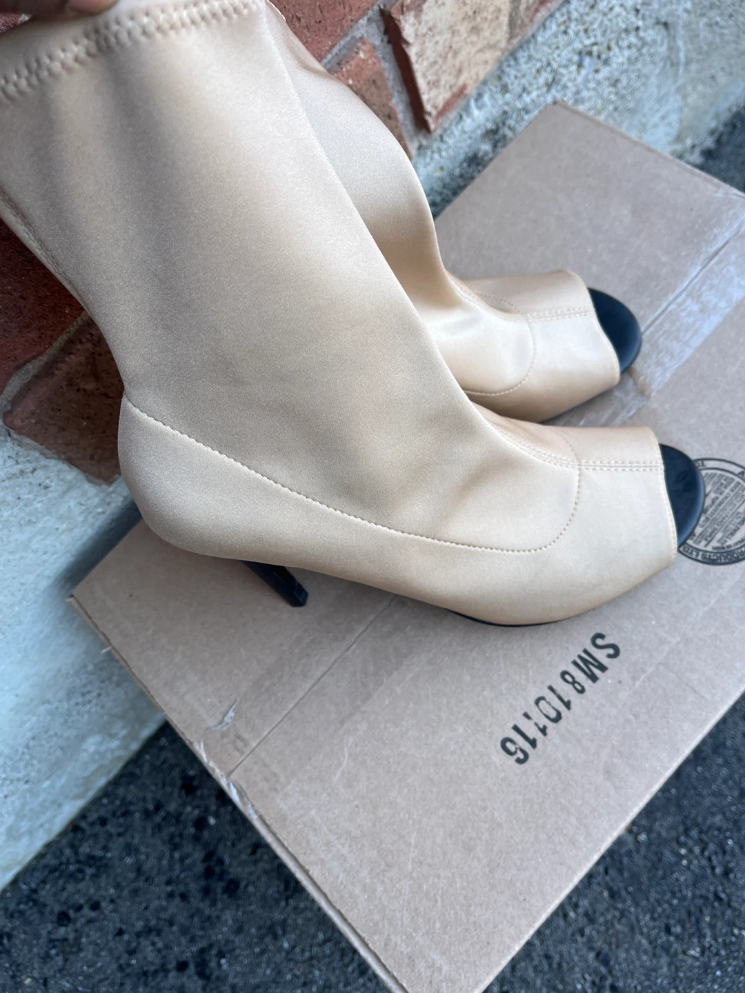 Beige Peep-Toe Heel Booties - photo 2
