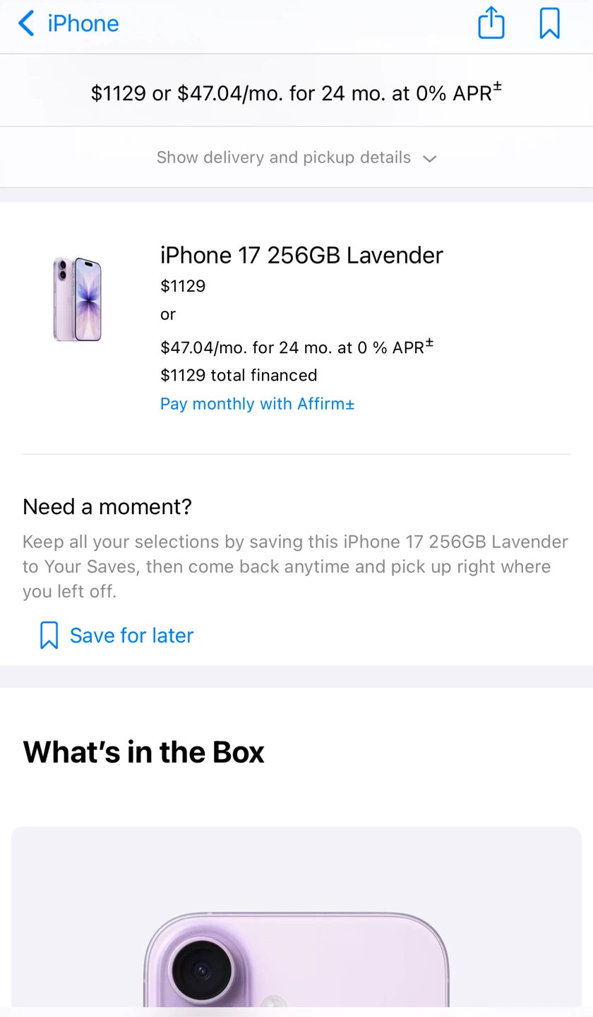 New iPhone 17 256GB Lavender