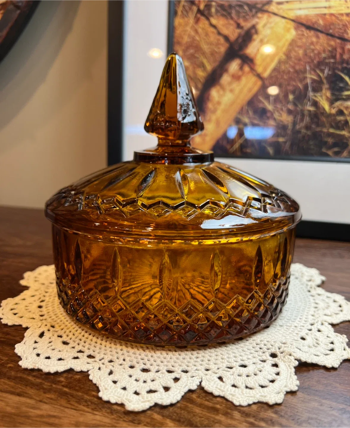 Vintage Indiana Glass Amber Covered Dish thumbnail