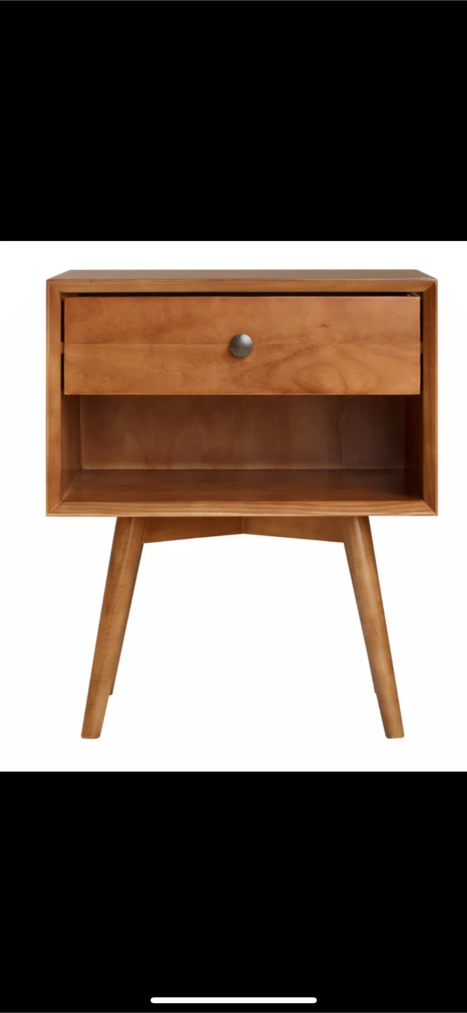 Mid Century Modern Wood Nightstand with Drawer