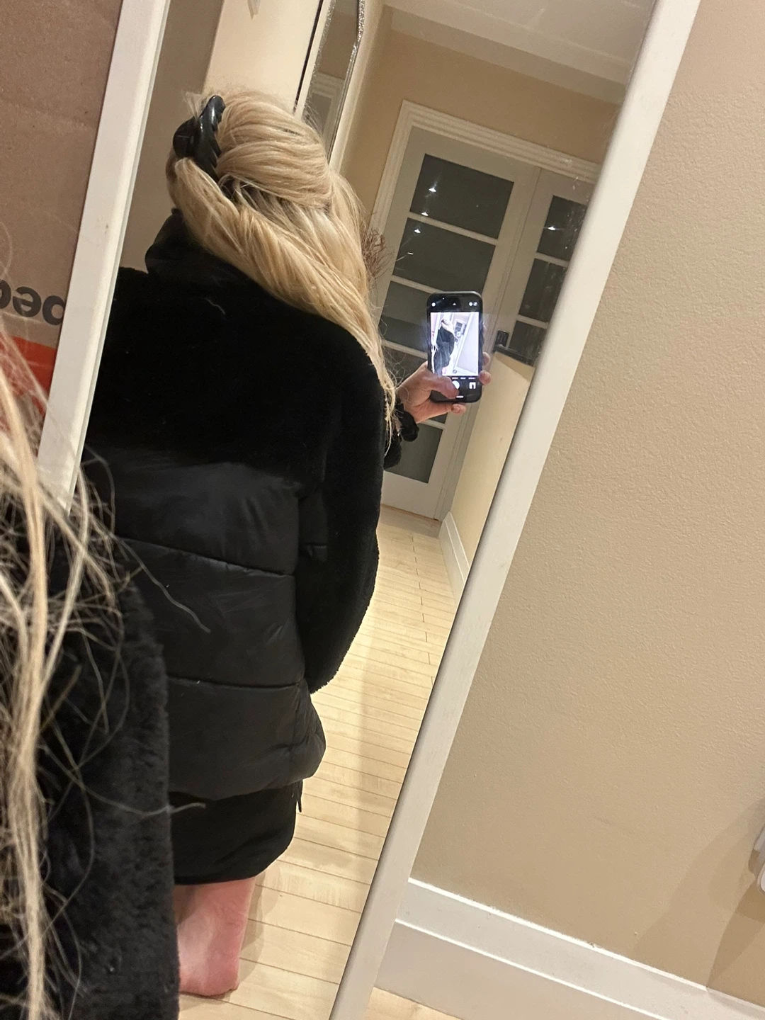 Black Puffer Jacket with Faux Fur Trim - photo 2