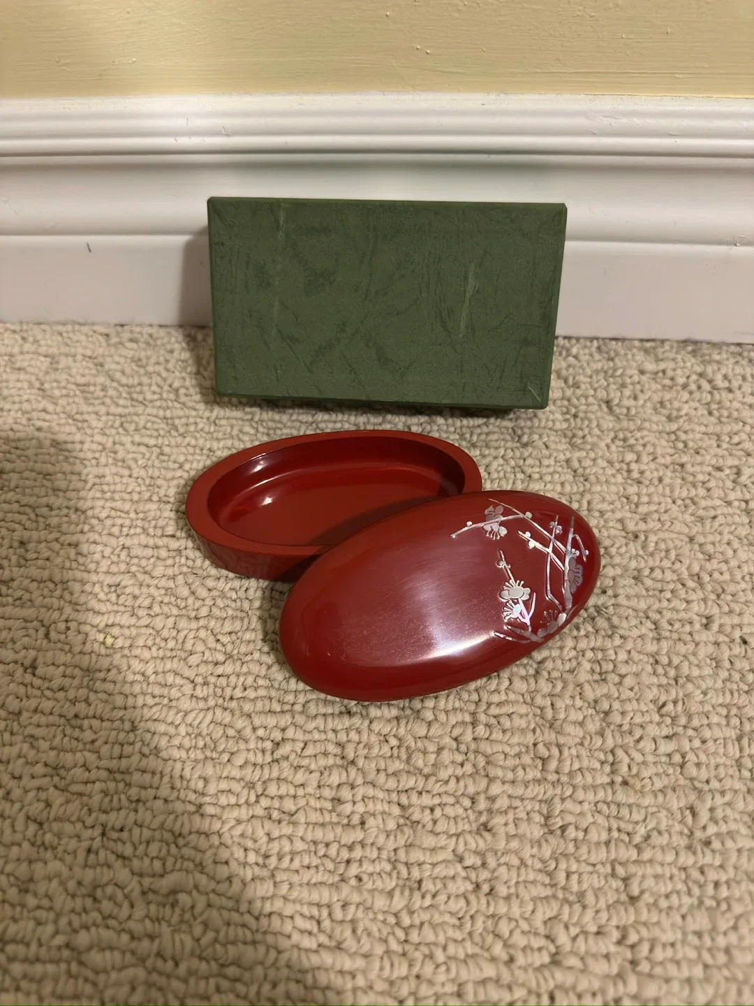 Red Lacquerware Trinket Box with Floral Design thumbnail
