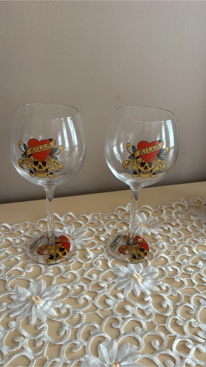 Ed Hardy Wine Glasses - Set of 2