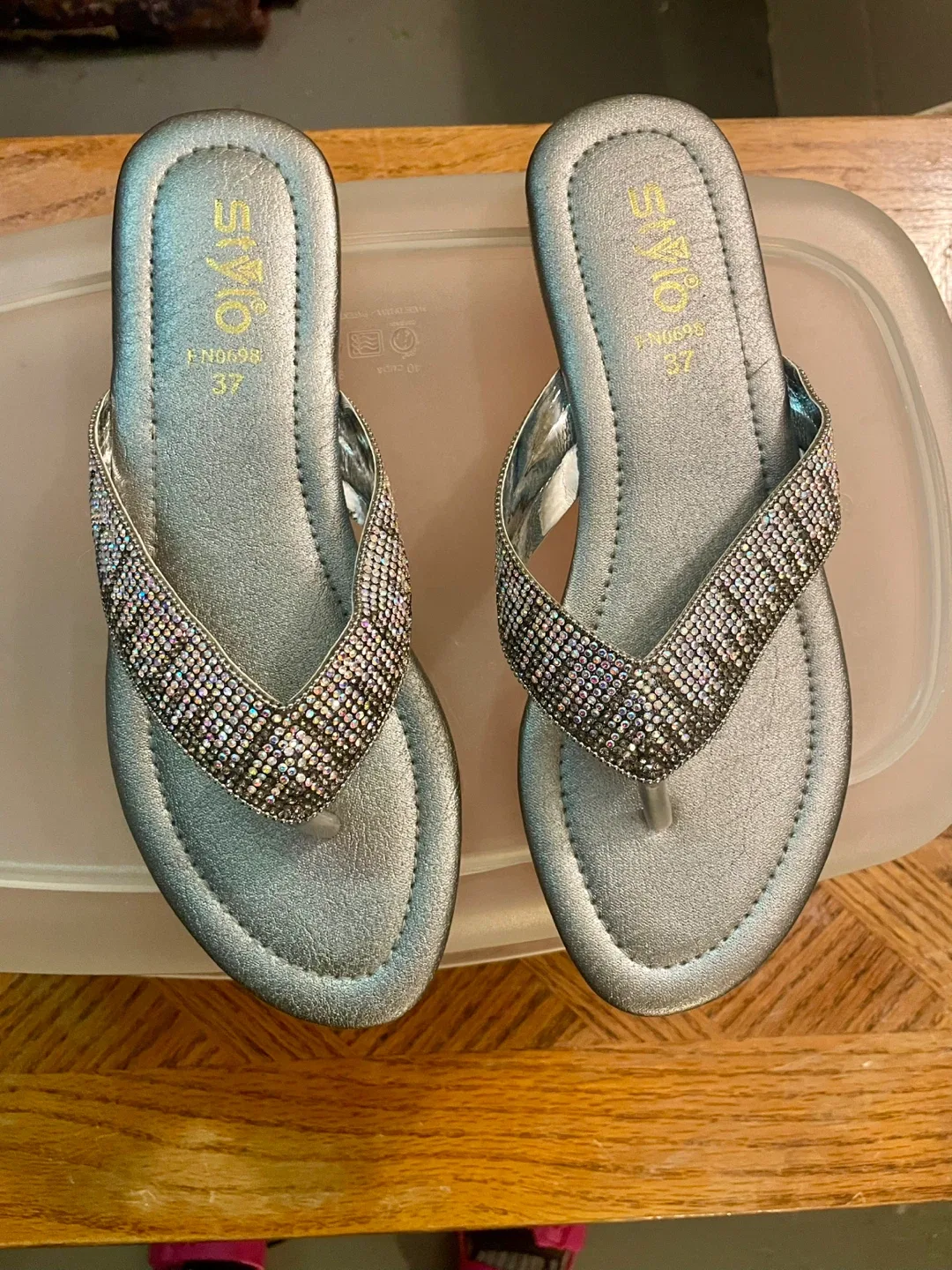 Stylo Silver Rhinestone Flip Flops - Size 37 thumbnail
