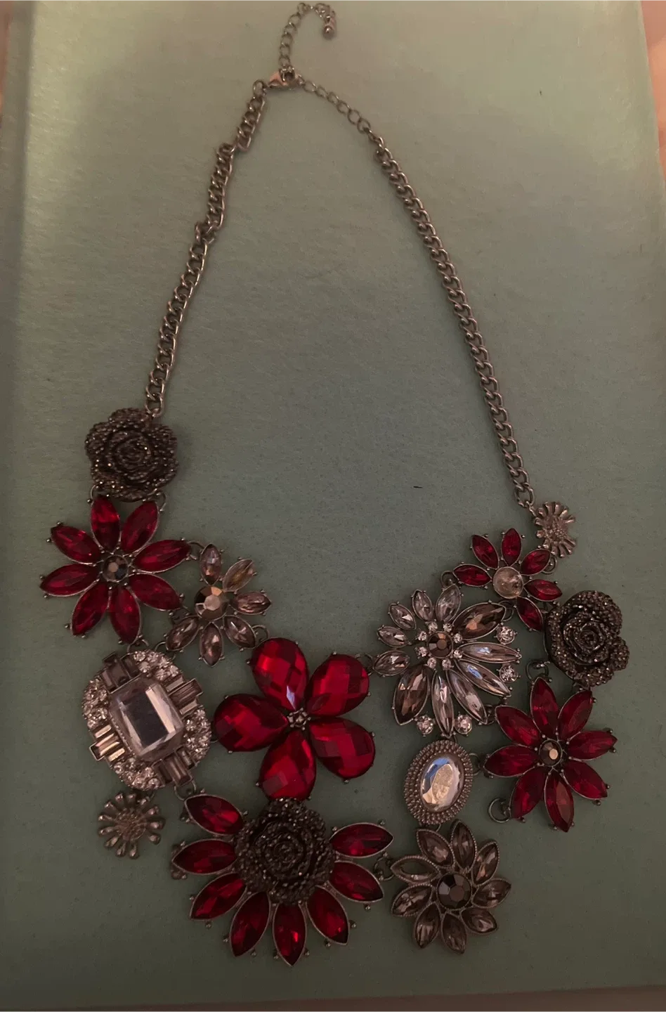 Red & Silver Floral Statement Necklace thumbnail