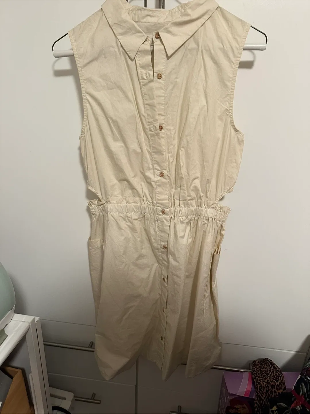 Beige Sleeveless Button-Down Dress thumbnail
