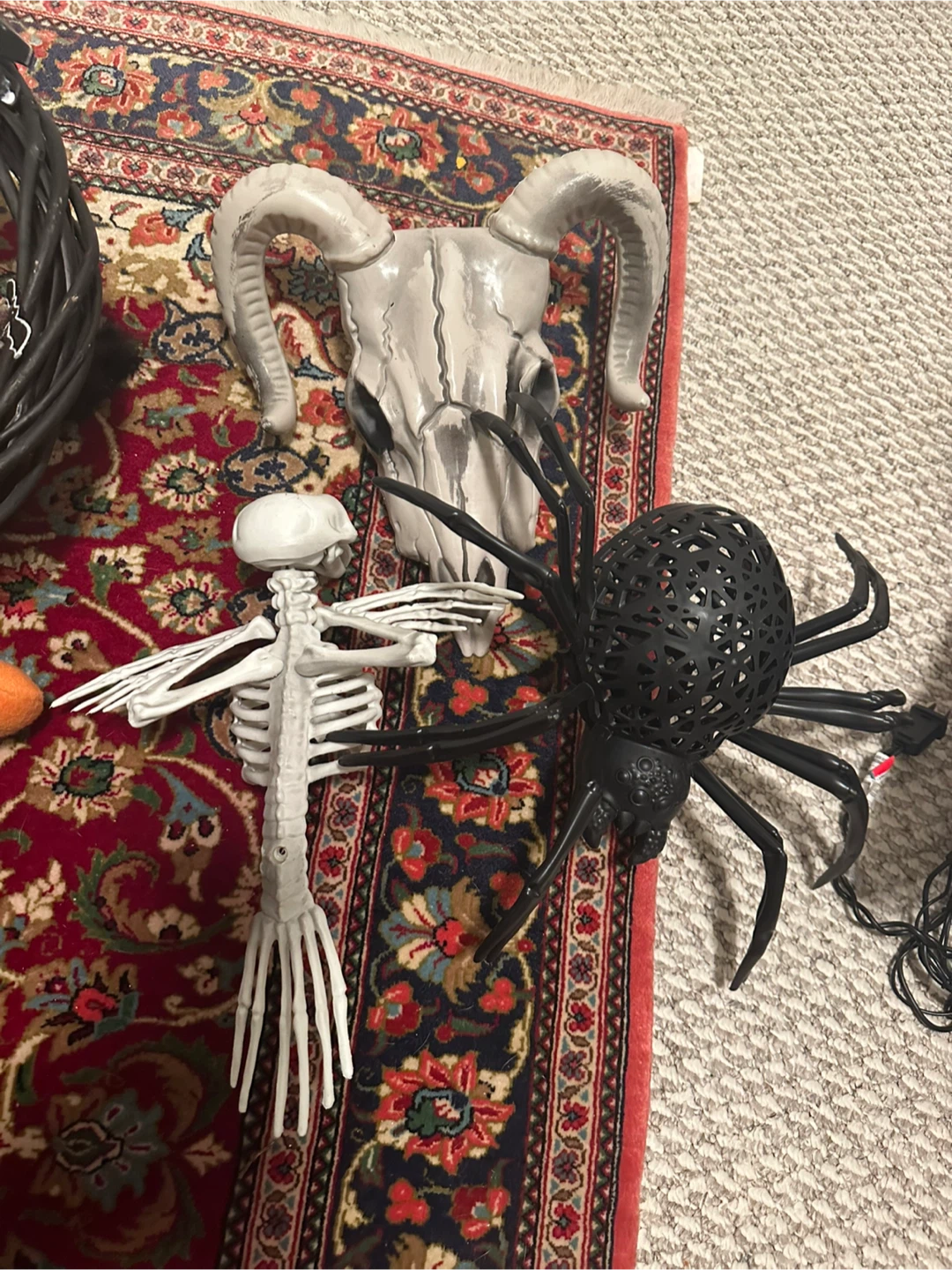 Halloween Decorations - Ram Skull, Spider, Skeleton