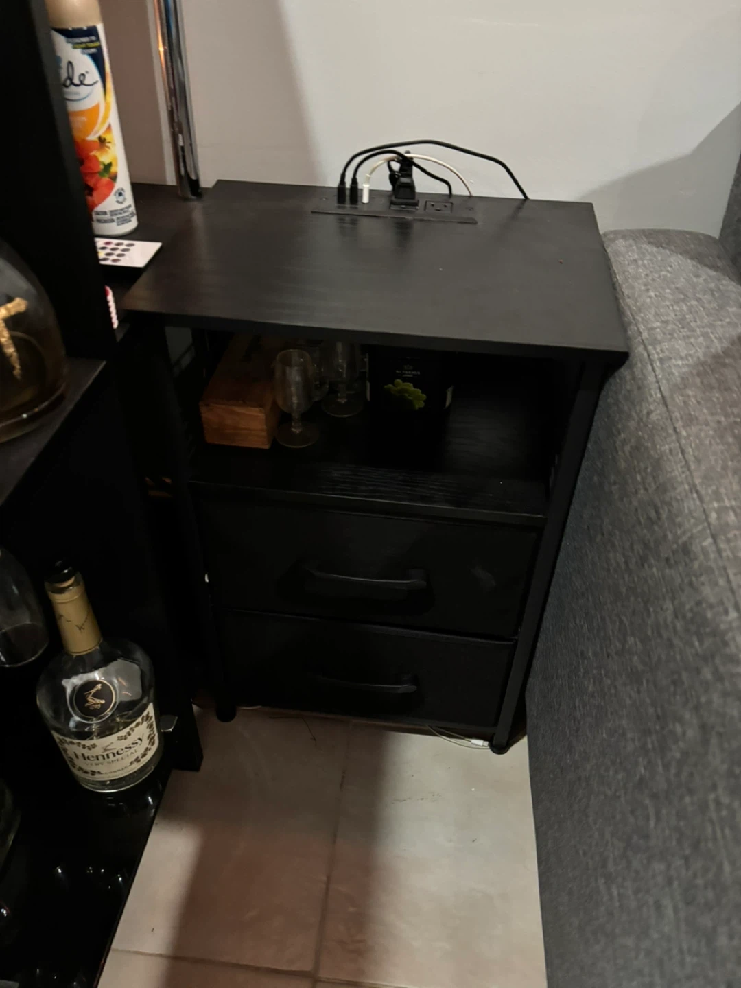 2 Black Nightstand with Drawers and charging ports