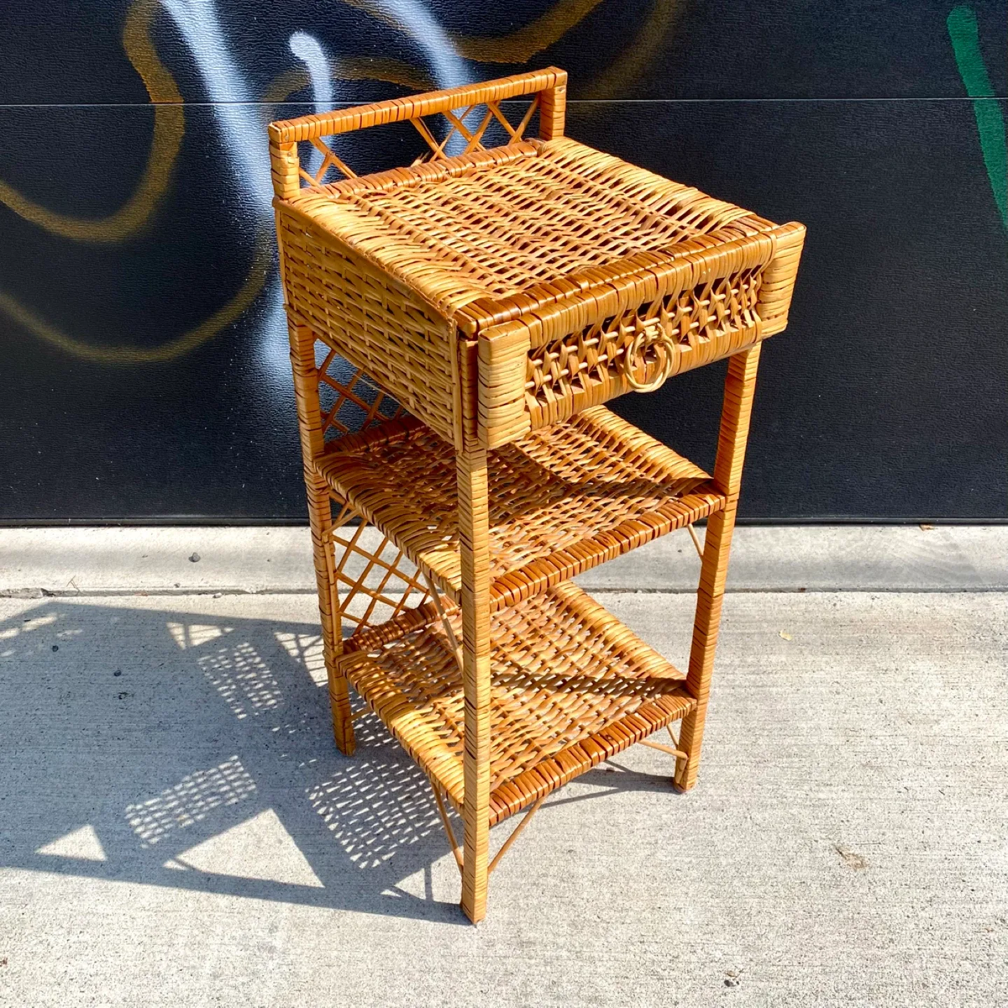 Vintage Wicker Nightstand thumbnail