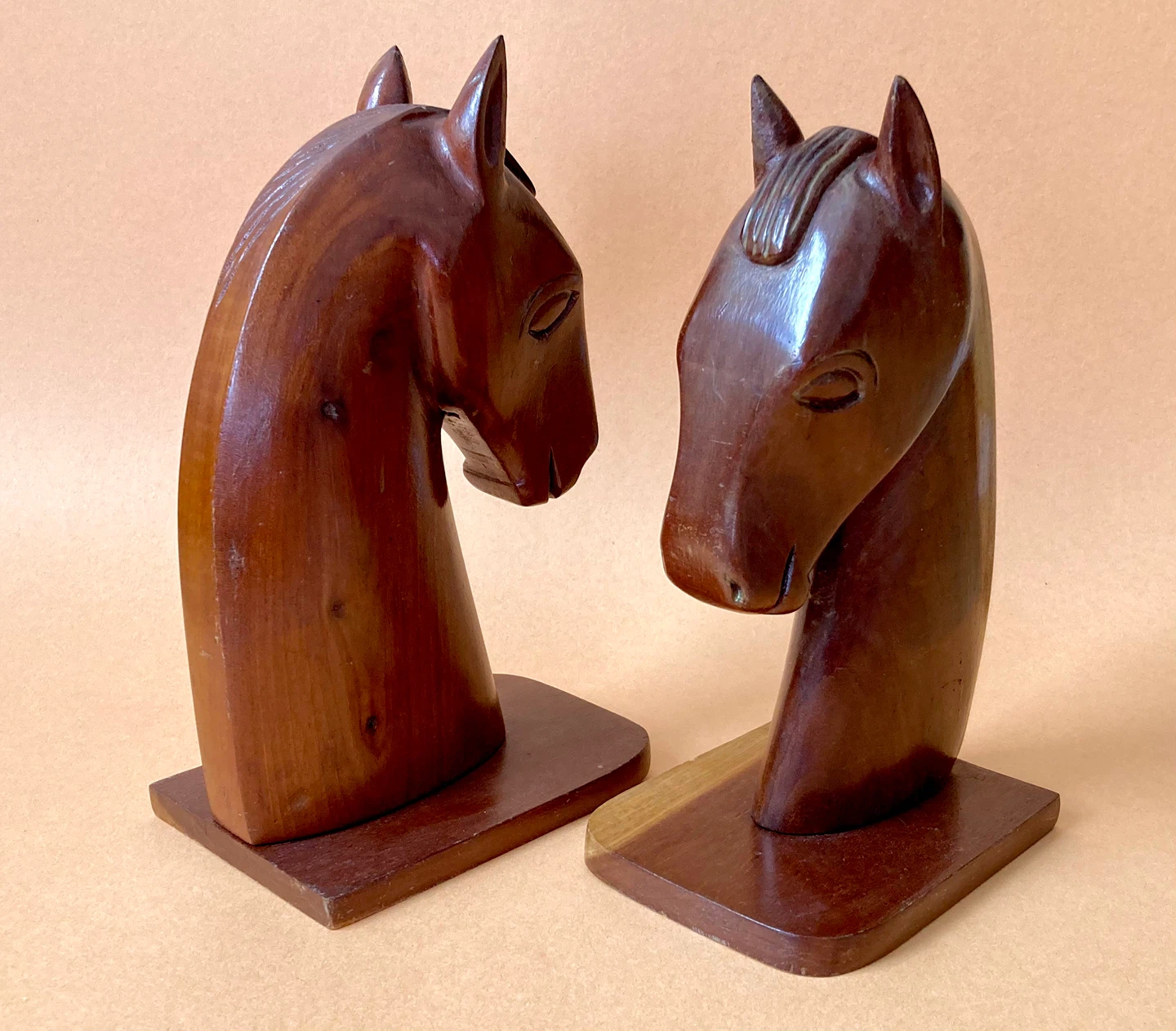Vintage Wooden Hand Carved Horse Bookends