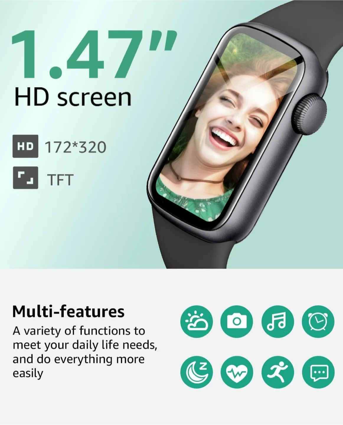 Black Smart Watch with 1.47" HD Screen image indicator(4)