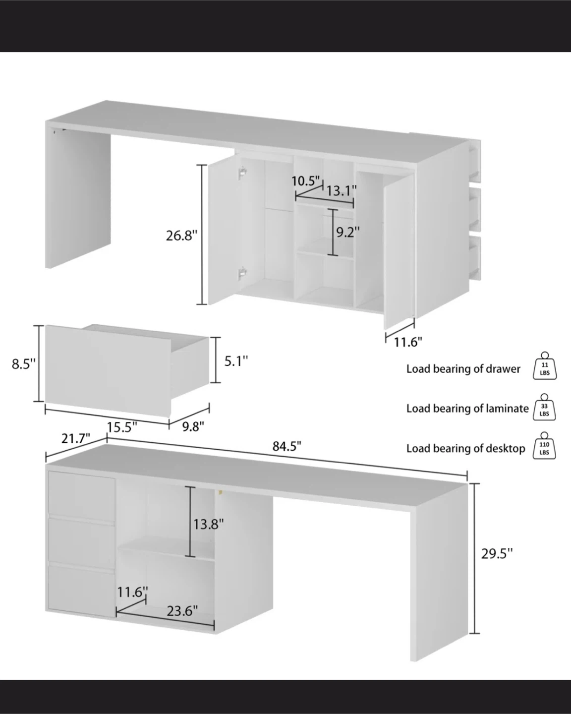 White Kitchen Island with Storage - photo 3