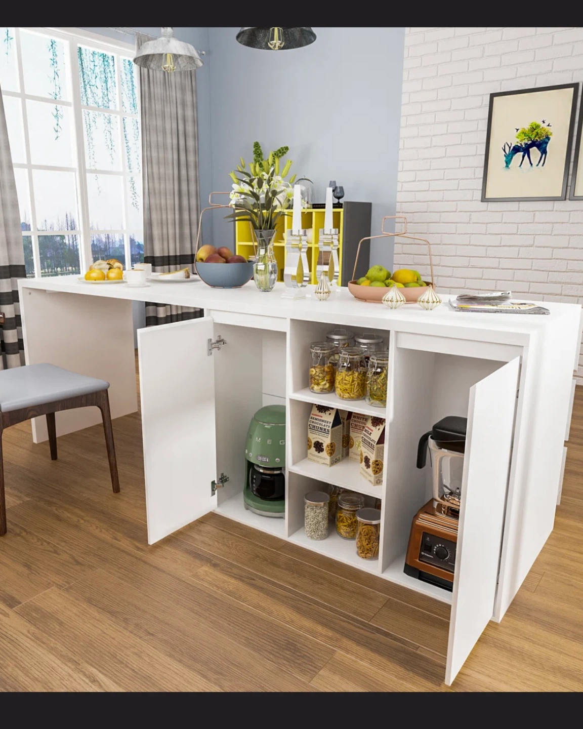White Kitchen Island with Storage