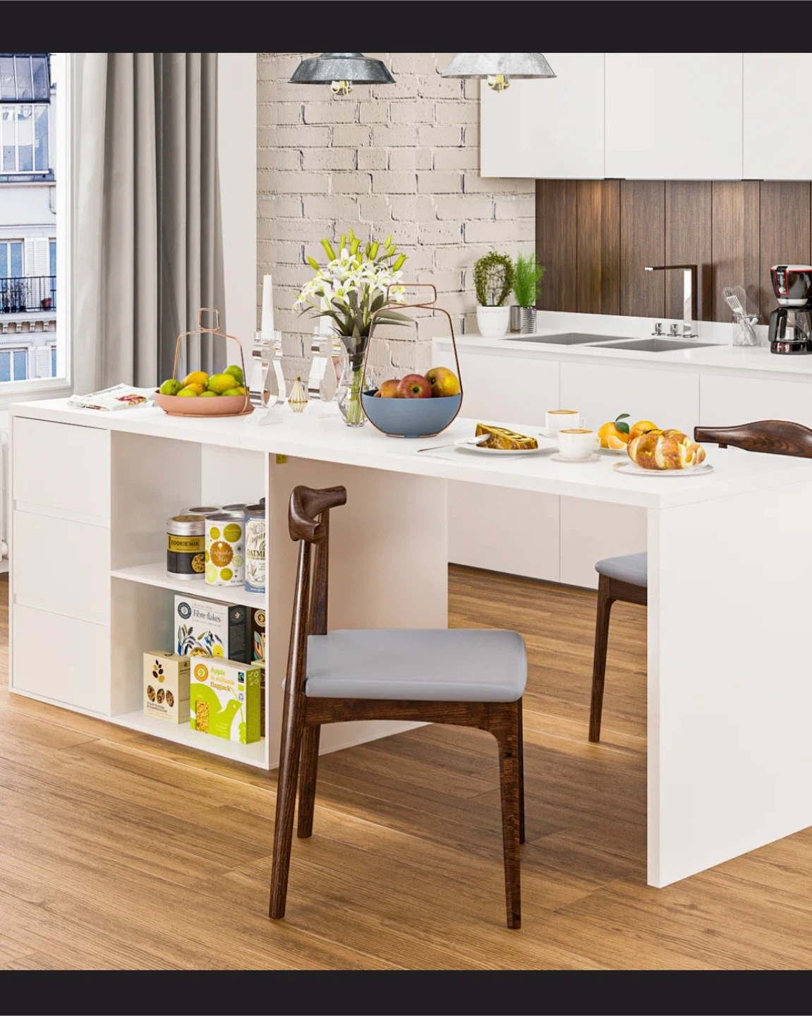 White Kitchen Island with Storage - photo 2