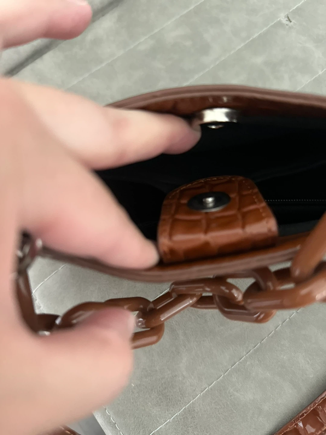 Brown Croc-Embossed Chain Shoulder Bag - photo 3