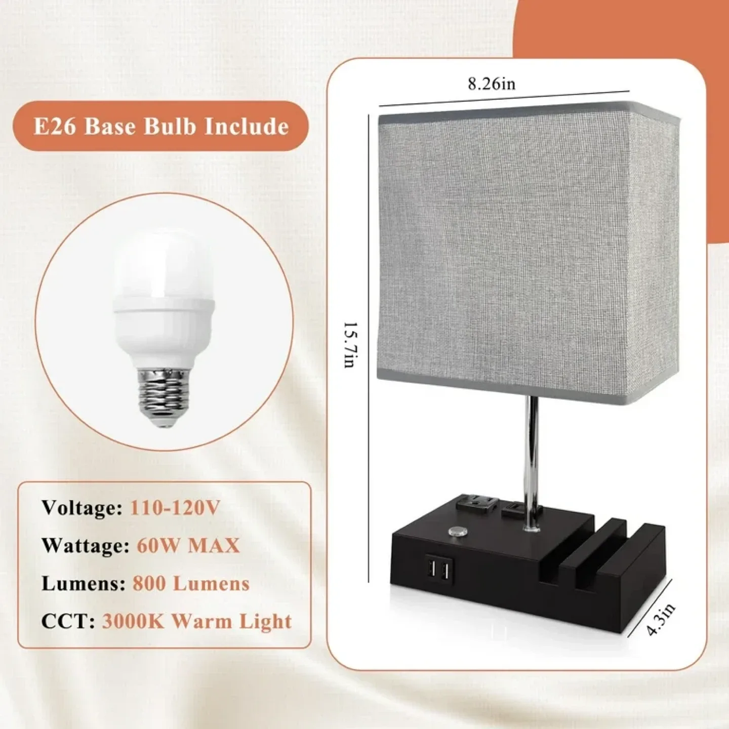 Ouiton Table Lamp with USB Charging Ports - New! image indicator(2)