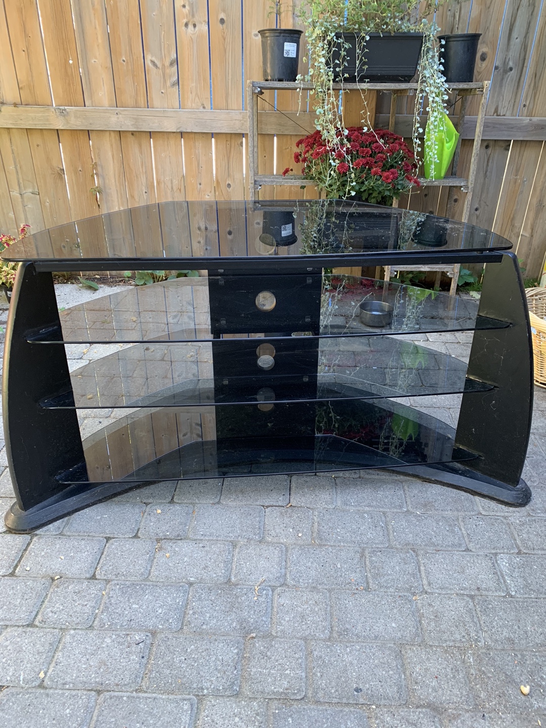 Black Glass TV Stand with Shelves