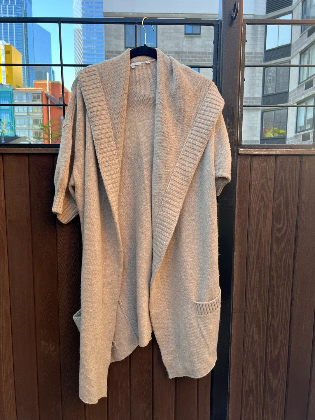 Vince Beige Knit Hooded Cardigan Size M thumbnail