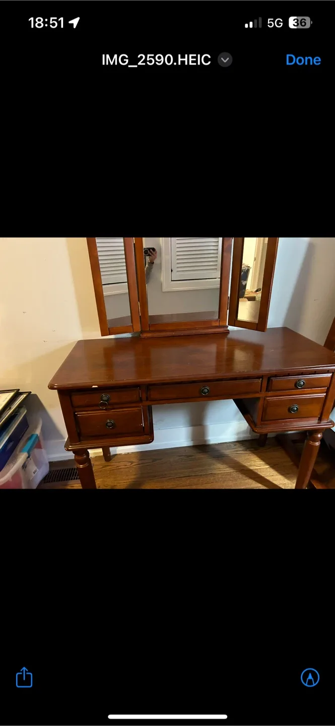 Brown Vanity Desk with Mirror thumbnail