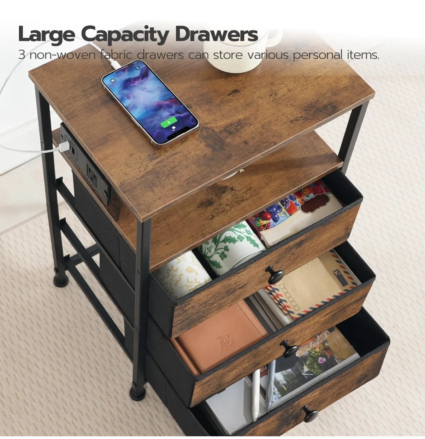 Hoobro set of 2 Nightstand with Charging Station. image indicator(5)