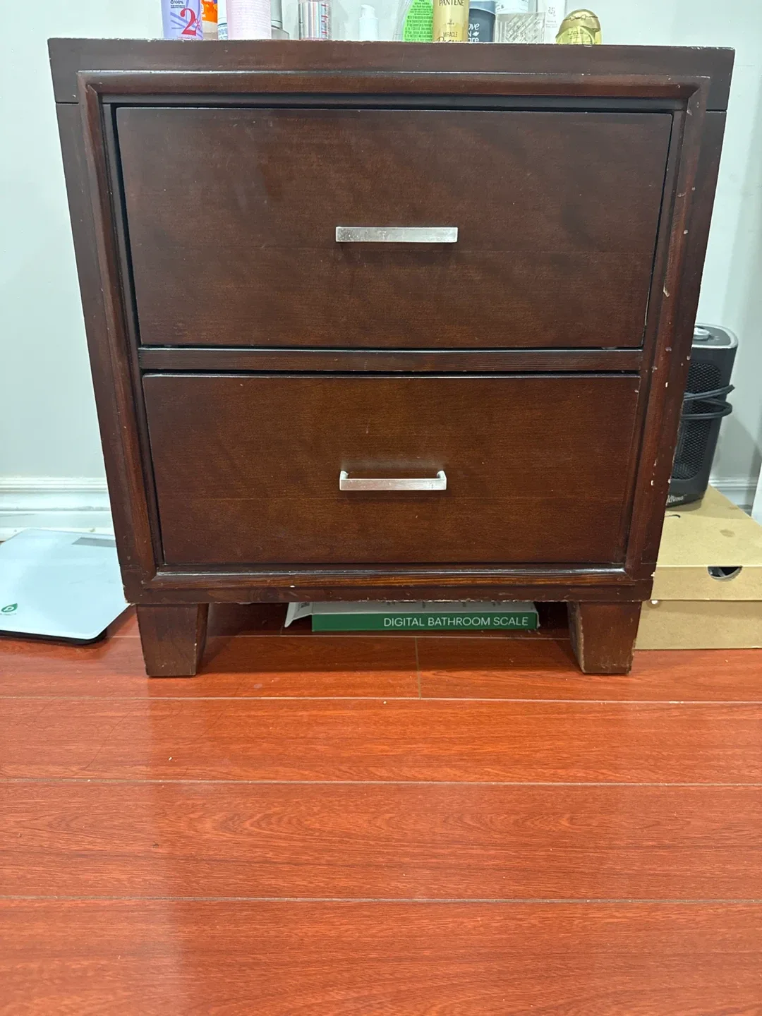 Wooden Nightstand & Framed Mirror thumbnail