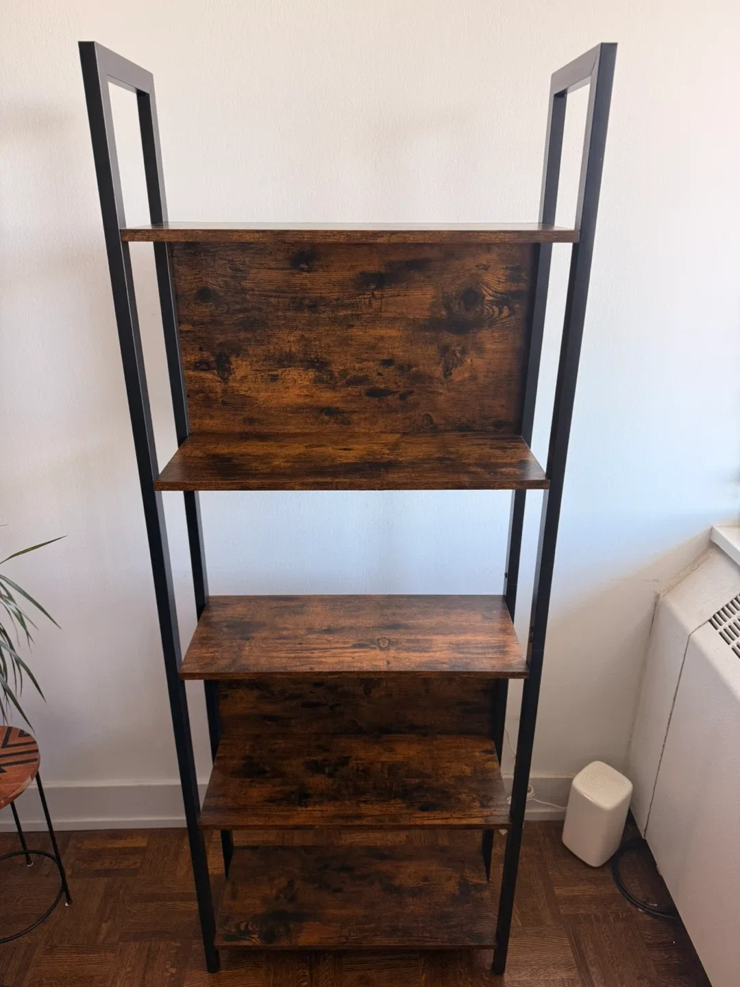 5-Shelf Bookshelf, Rustic Brown & Black, 65" Tall thumbnail