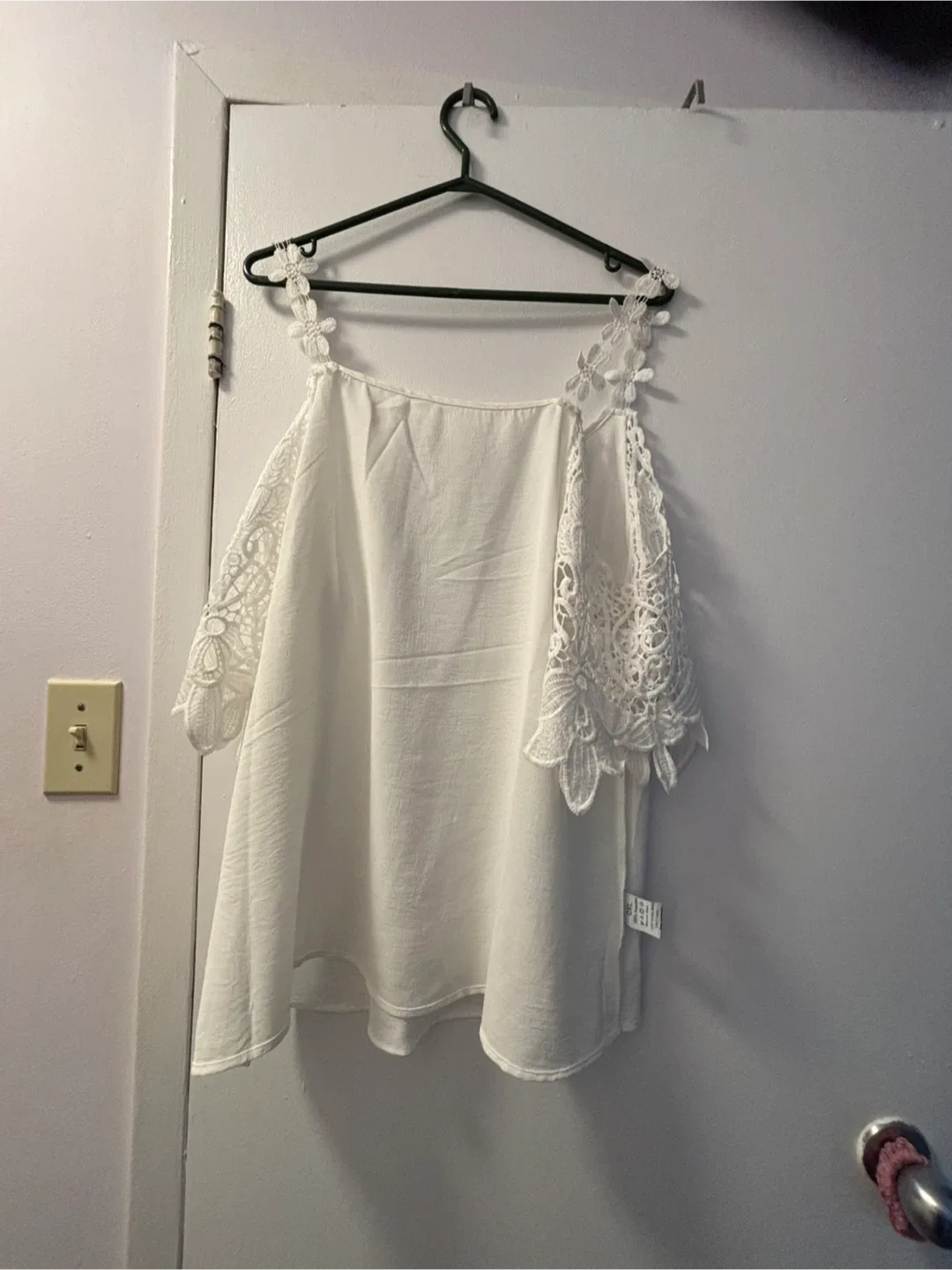 White Cold Shoulder Lace Sleeve Top thumbnail