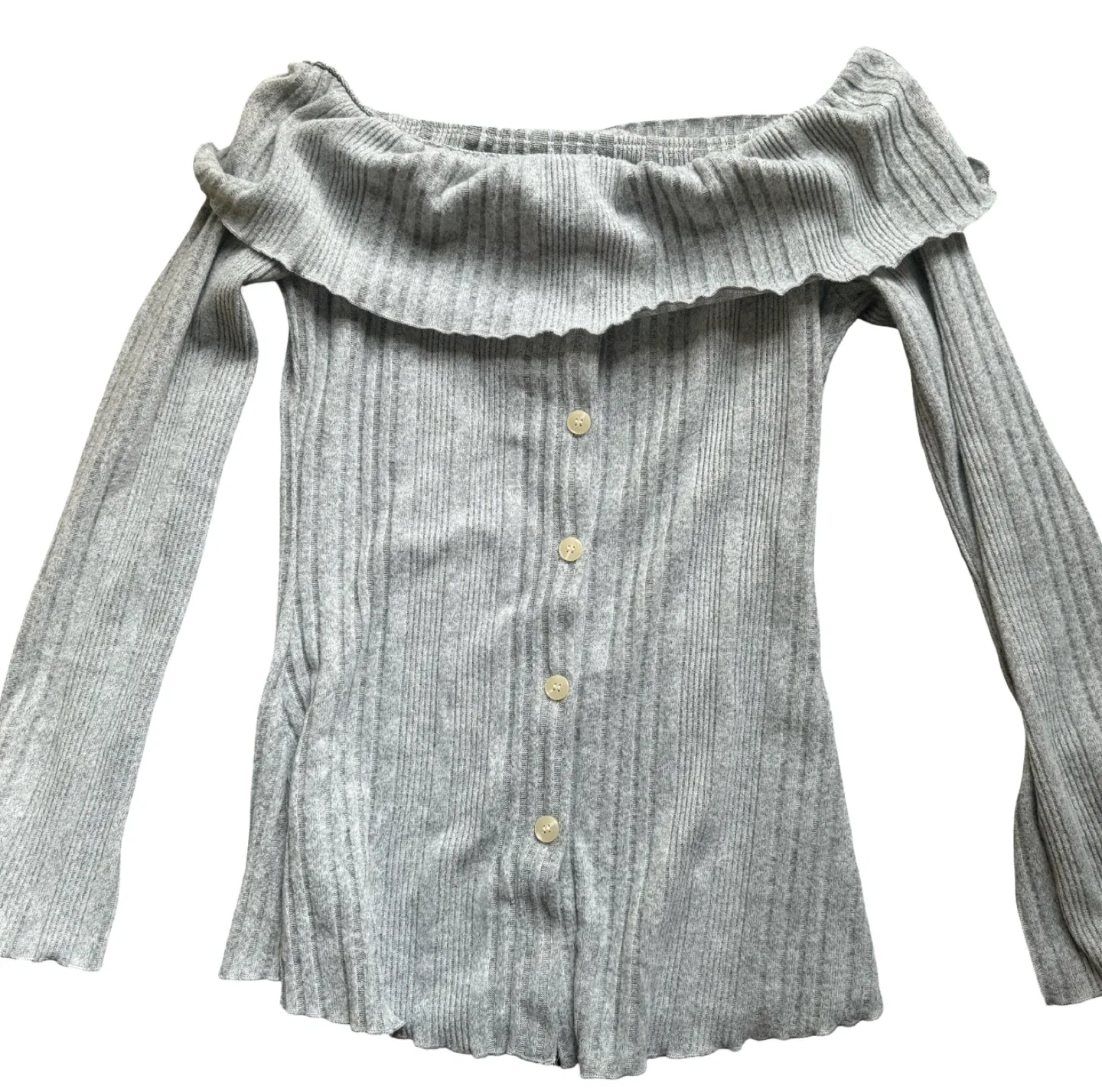 Grey Off-Shoulder Button-Down Top thumbnail