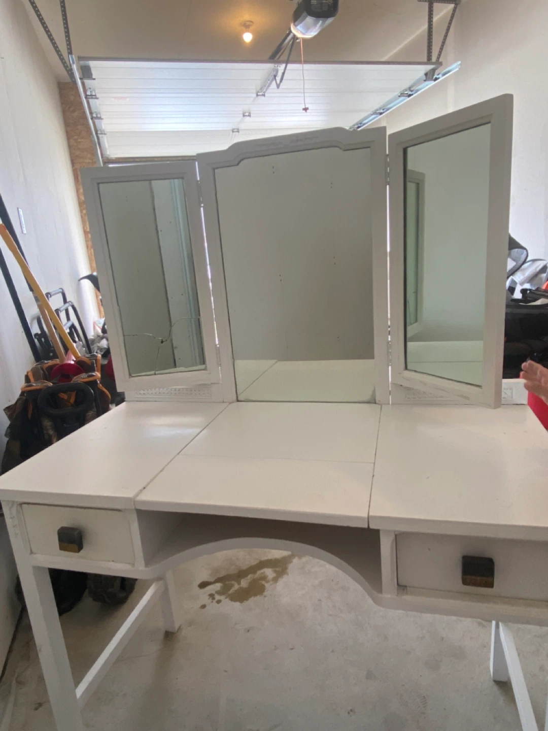 White Vanity Makeup Table with Tri-Fold Mirror